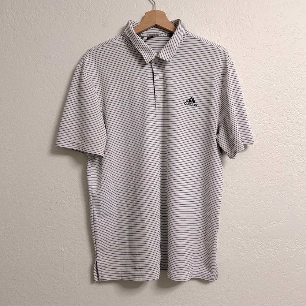 Adidas Black and White Striped Polo, Size L